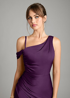 Azazie Madelyn Bridesmaid Dresses Grape Mermaid One Shoulder Stretch Satin Convertible Dress image3