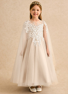 Azazie Dandelion Blumenmädchenkleider Ballkleid Spitze Kleid Alabaster Weiß image3