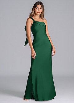 Azazie Driea Jurken voor bruidsmeisjes Jurk van Stretch Satijn met Zeemeermin One-Shoulder Donkergroen image7