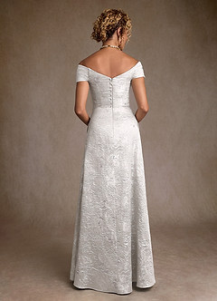 Azazie Lacey Mother of the Bride Dresses Silver Jacquard A-Line Off the Shoulder Floral Jacquard Dress image2