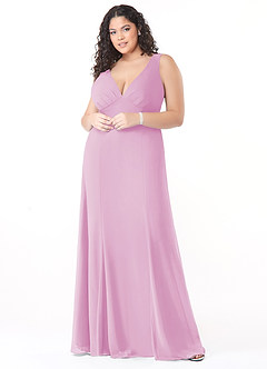 Azazie Christiana Bridesmaid Dresses Candy Pink A-Line V-Neck Pleated Chiffon Dress image7