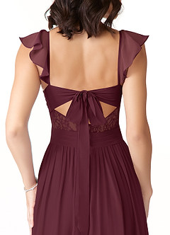 Azazie Lissa Bridesmaid Dresses Cabernet A-Line Lace Chiffon Dress image3