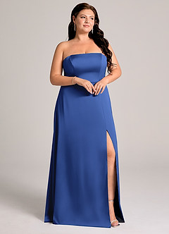 Azazie Wren Bridesmaid Dresses Royal Blue A-Line Strapless Stretch Satin Convertible Dress image10