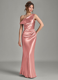 Azazie Emerson Bridesmaid Dresses Dusty Rose Mermaid Off the Shoulder Metallic Satin Dress image4