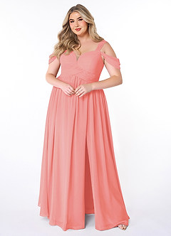 Azazie Lianne Bridesmaid Dresses Coral A-Line Off the Shoulder Chiffon Dress image7