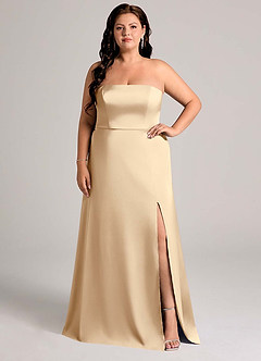 Azazie Wren Bridesmaid Dresses Champagne A-Line Strapless Stretch Satin Convertible Dress image8