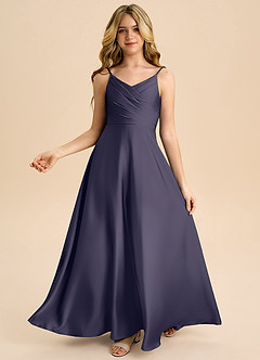 Azazie Bug Junior Linia A Pofałdowany Satyna elastyczna Długość podłogi Młodsza druhna Sukienka image1