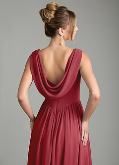 Azazie Novi Brautjungfernkleider A-Linie Plissee Chiffon Kleid Granatapfelrot image2