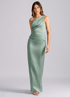 Azazie Akilah Bridesmaid Dresses Agave Mermaid One Shoulder Stretch Satin Dress image4