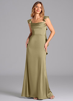 Azazie Adi Bridesmaid Dresses Moss Green A-Line Pleated Stretch Satin Dress image4