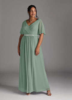 Azazie Tricia Abiti per la Madre della Sposa Abito A-Line in Chiffon con Scollo a V a Pieghe Salvia Argentata image8