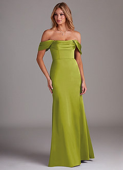 Azazie Saige Vestidos de damas de honor Vestido de Hierba De Limón de Satén Elástico de Corte Recto con Vestidos sin tirantes image4