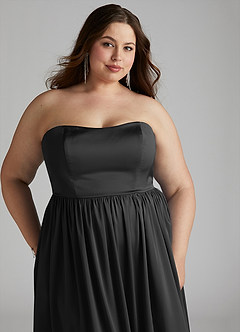 Azazie Morana Vestidos de damas de honor Vestido de Negro de Satén Elástico de Corte en A Convertible con Vestidos sin tirantes image19