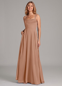 Azazie Shaude Bridesmaid Dresses Champagne Rose A-Line Pleated Chiffon Dress image3