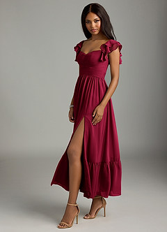 Azazie Anaya Bridesmaid Dresses Burgundy A-Line Sweetheart Neckline Chiffon Dress image4