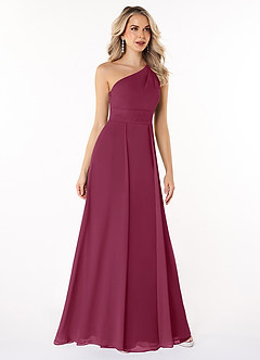 Azazie Dallas Bridesmaid Dresses Mulberry A-Line One Shoulder Chiffon Dress image3