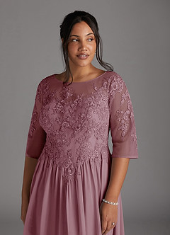 Azazie Mirielle Mother of the Bride Dresses Vintage Mauve A-Line Scoop Lace Chiffon Dress image12