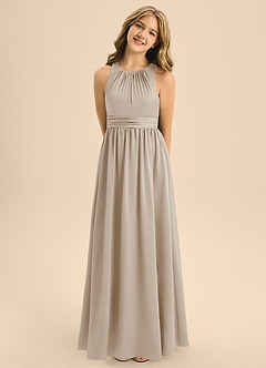 Azazie Jaylah Junior Frost A-Line Pleated Stretch Satin Dress image5