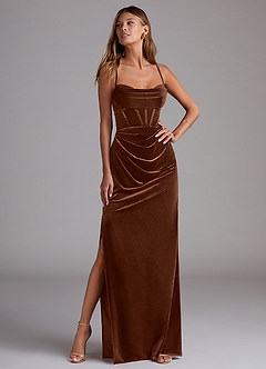 Azazie Mai Bridesmaid Dresses Umber Sheath Sweetheart Neckline Velvet Dress image4