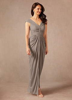 Azazie Lisolette Mother of the Bride Dresses Taupe Sheath Pleated Mesh Dress image5