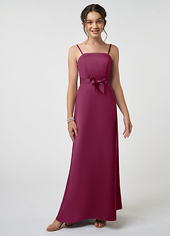 Azazie Anina Junior Mulberry A-Line Bow Matte Satin Dress image2