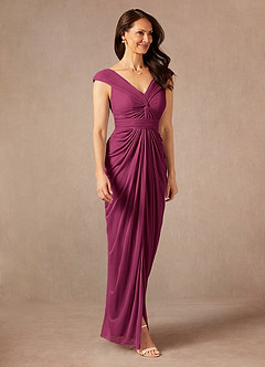 Azazie Lisolette Mother of the Bride Dresses Mulberry Sheath Pleated Mesh Dress image5