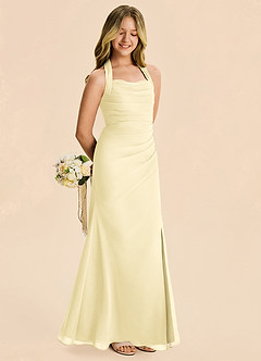 Azazie Destiny Junior Lemon Sorbet Sheath Ruched Chiffon Dress image3