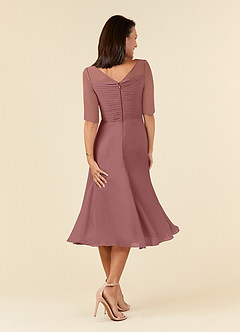 Azazie Naomi vestidos de madre de la novia Vestido de Rosa Del Desierto de Gasa de Corte En A con Cuello barco plisado image2