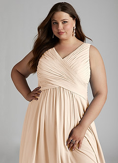 Azazie Flora Brautjungfernkleider A-Linie Plissee Chiffon Kleid Alabaster Weiß image15
