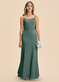 Azazie Lioren Junior Sea Moss Sheath Bow Stretch Satin Dress image5