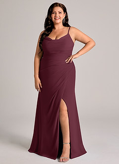 Azazie Deandra Bridesmaid Dresses Cabernet Mermaid Pleated Chiffon Dress image9
