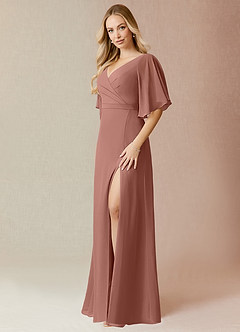 Azazie Cierra Bridesmaid Dresses Cedar Rose A-Line V-Neck Chiffon Dress image3