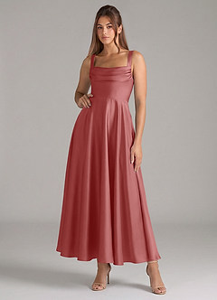 Azazie Shaude Abiti da Damigella Abito A-Line in Raso Elasticizzato Plissettato Rosa Antica image1