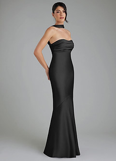 Azazie Marryn Brautjungfernkleider Meerjungfrau-Linie Herzausschnitt Stretch-Satin Kleid Schwarz image4