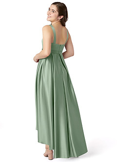 Azazie Inaya Junior Matcha A-Line with Belt Stretch Satin Dress image4