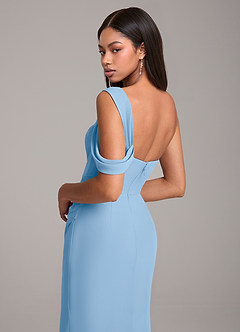 Azazie Wynter Vente finale Robe Fourreau en Mousseline de soie Une épaule Dusty Blue image2