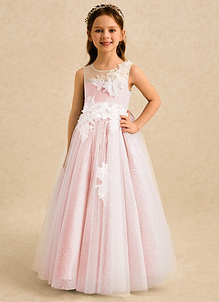 Azazie Addison Blumenmädchenkleider Ballkleid Pailletten Tüll Kleid Zartrosa image4