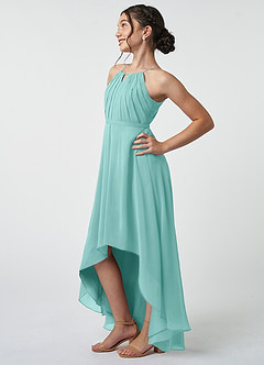 Azazie Oaklynn Junior Robe Trapèze en Mousseline de soie Plissée Aqua image4