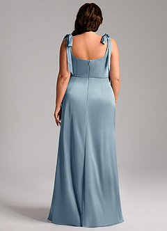 Azazie Frostine Bridesmaid Dresses Dusty Blue A-Line Bow Stretch Satin Dress image13
