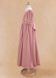 Azazie Joss Flower Girl Dresses Dusty Rose A-Line with Sleeves Chiffon Dress image8