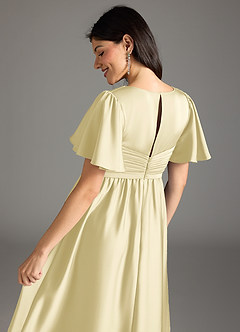 Azazie Verna Maternity Bridesmaid Dresses A-Line Ruched Stretch Satin Floor-Length Dress image8