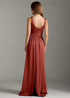 Azazie Keyla Robes de demoiselle d'honneur Robe Trapèze en Satin extensible Plissée Terracotta image2