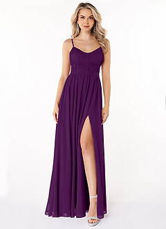 Azazie Yanelie Bridesmaid Dresses Grape A-Line Scoop Pleated Chiffon Dress image1