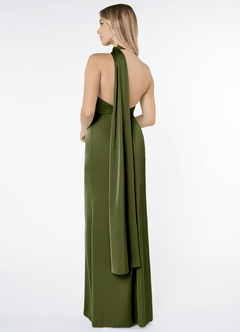 Azazie Kaylani Bridesmaid Dresses Olive Mermaid High Neck Stretch Satin Dress image2