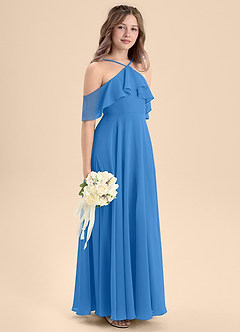 Azazie Tessabelle Junior Abito A-Line in Chiffon a Spalla Scoperta Blue Jay image5