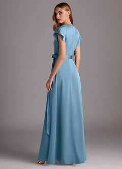 Azazie Nico Bridesmaid Dresses Steel Blue A-Line V-Neck Stretch Satin Dress image5
