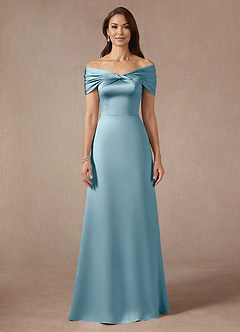 Azazie Amelia vestidos de madre de la novia Vestido de Azul Malhumorado de Satén Elástico de Corte En A con Vestidos sin tirantes image3