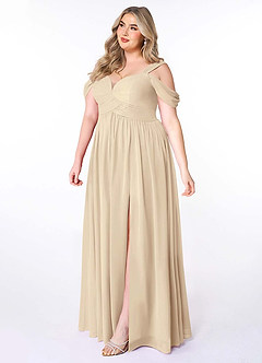 Azazie Lianne Bridesmaid Dresses Champagne A-Line Off the Shoulder Chiffon Dress image10