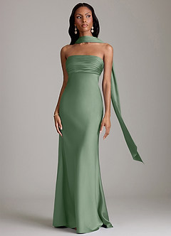 Azazie Saylor Brudtärnklänningar Klä av Sjöjungfru i Stretch Satin Axelbandslös Matcha image9