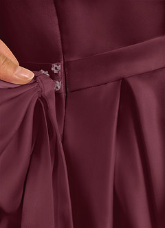 Azazie Pearl Flower Girl Dresses Cabernet Ball-Gown Pleated Matte Satin Dress image9